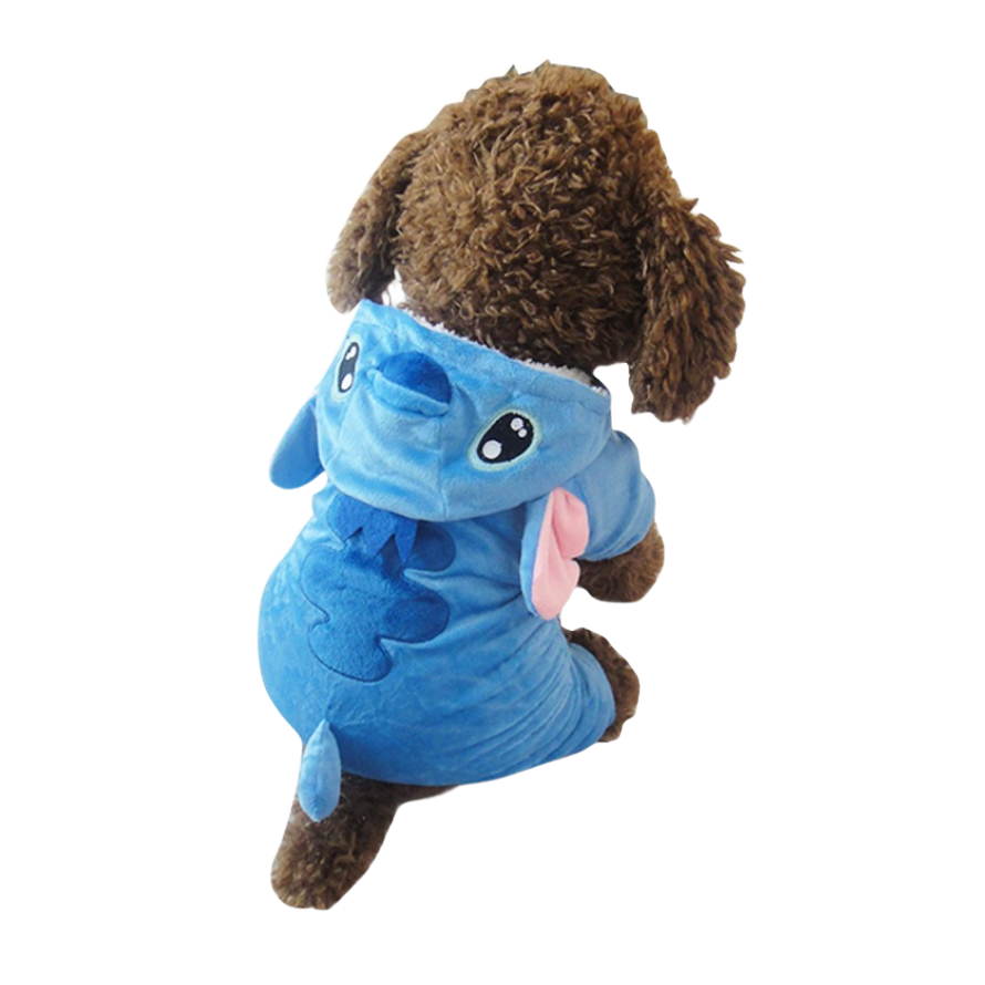 Blue Alien Suit dog costume - blue plush hooded jumpsuit with 3D ears