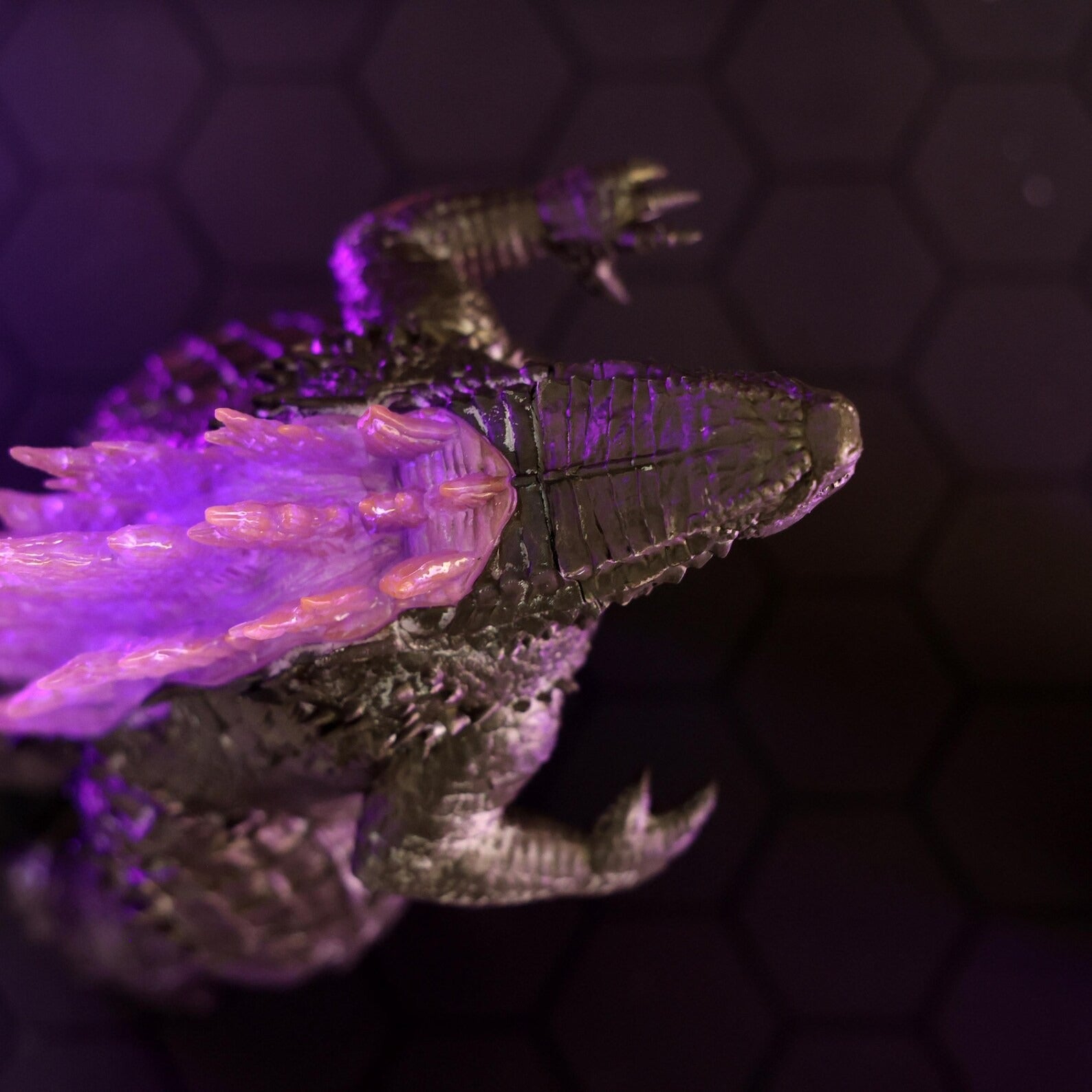 Top view of Mistzilla glowing dorsal fins