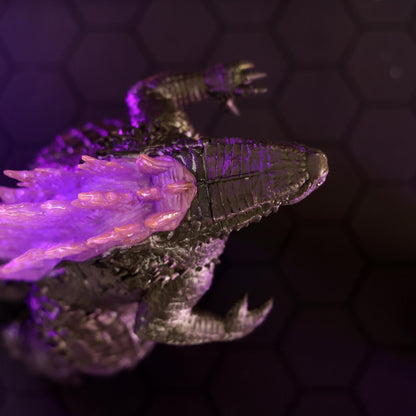 Top view of Mistzilla glowing dorsal fins